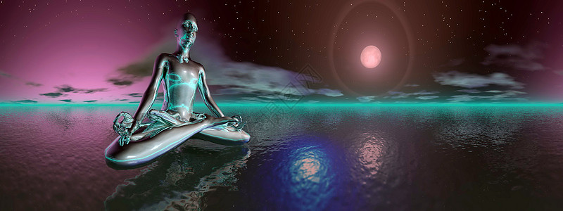 夜间默念  3D地平线放松精神佛教徒宗教瑜伽紫色灵魂天空插图图片
