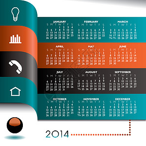 日历模板2014 创意信息日历2014年日程规划师打印互联网网站图表数据商业程序调度背景