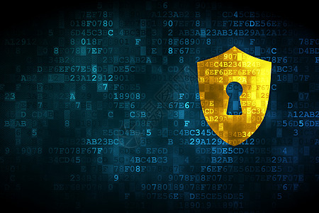 保护概念 数字背景的  盾牌与钥匙洞监视器展示犯罪隐私锁孔网络安全护盾代码基因图片