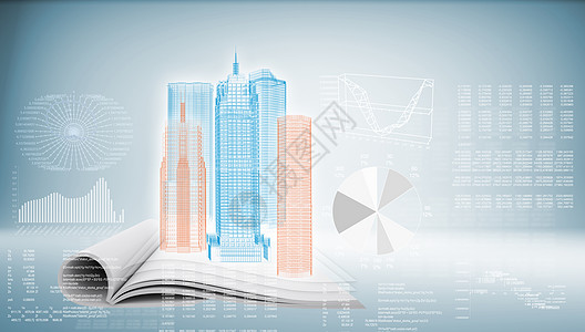 蓝底高科技建筑Blue背景商业电路图表知识数字辉光网络金融销售高科技图片