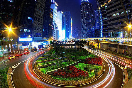 城市之夜多彩 车的灯光在香港模糊速度运动景观交通戏剧性公共汽车驾驶运输市中心商业图片