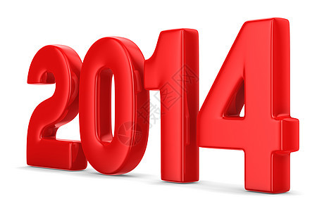 2014年新年 孤立的 3D 图像时间预报反射插图假期年度数字红色庆典日历图片