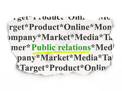 广告概念 纸面背景上的公关关系网络报纸产品公司宣传顾客民众战略活动销售图片