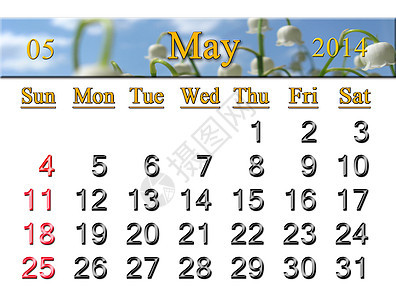 2014年5月日历 与Lily 山谷议程花园植物商业环境日记白色日程花束数字图片