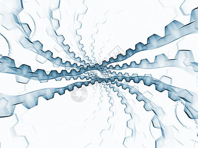 齿轮世界工作旋转技术元素数学工程团队渲染中心蓝色背景图片