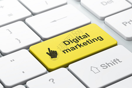 营销概念 关于计算机键盘背景的鼠标光标和数字市场营销图片