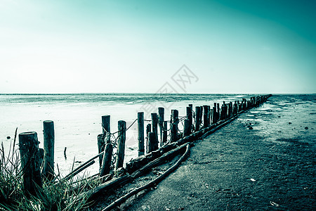 低潮浪沙滩戏剧性场景海岸线码头天空木头海滩地平线风景海景图片