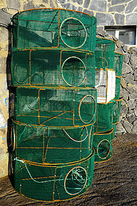 空绿网鱼陷阱工具码头海鲜绿色海洋龙虾渔业港口渔夫螃蟹图片