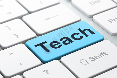 教育概念 关于计算机键盘背景的教学教练白色网络成功考试学习按钮蓝色训练思考图片