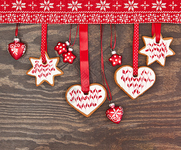 圣诞节的多彩饼干心形礼物展示照片边界装饰品星形玩意儿乡村糖果图片