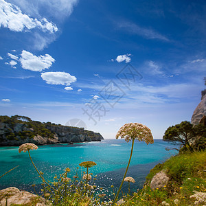 松绿的Balearic地中海海岸海岸线海景海滩岩石石头悬崖海洋地标假期图片