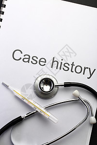 案件历史 听诊器和黑色温度计测量脉冲医院药品适应症治疗流感工具发烧数字图片