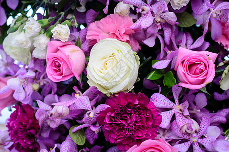 婚礼花花玫瑰庆典花瓣花束装饰品中心兰花粉色白色紫色图片