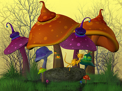 魔术蘑菇插图妄想卡通片风景金子创造力想象力心灵外貌飞翔图片