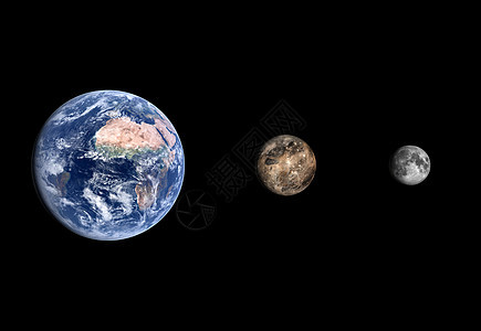 Ganymede 月球和地球教育太阳系宇航员世界科学木星天文学月亮轨道渲染背景图片