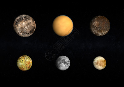 木星月 地球月球和泰坦空天文学渲染科学土星宇航员教育轨道木星太阳系图片
