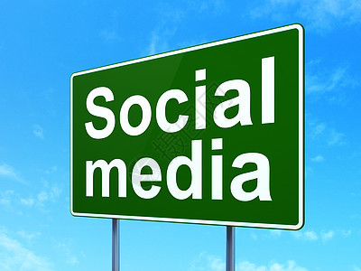 社会网络概念 公路上的社交媒体标志背景情况图片