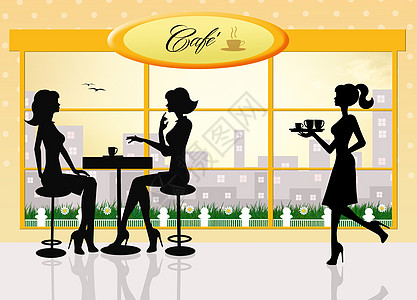 咖啡厅成人餐厅窗户咖啡杯茶几闲暇酒吧棕色女性头发图片