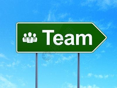 商业概念 道路标志背景的团队和商界人士;路标背景图片