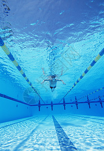 男性运动员在游泳池游泳的下水镜头图片