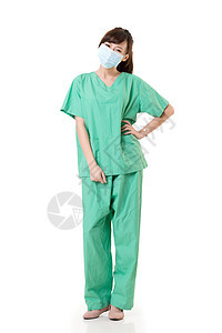 亚洲卫生工作者保健女性绿色工人药品面具医院工作室顾问魅力图片