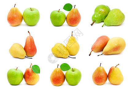 梨饮食水果小吃食物红色果味叶子营养绿色白色图片