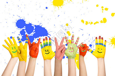 涂画儿童双手绘画手指孩子手臂染料教育幼儿园刷子童年身体图片