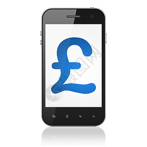 货币概念 英镑智能手机蓝色宝藏资金贷款价格技术财富细胞现金储蓄图片