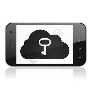 云层联网概念 智能电话用  云与钥匙屏幕隐私安全创新网站手机软件高科技药片解决方案图片