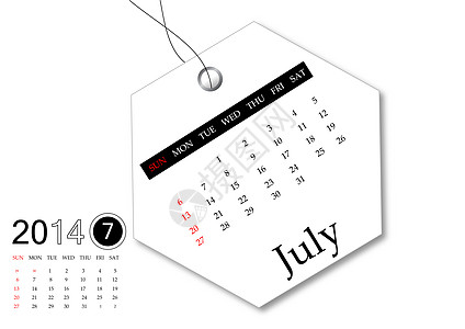 2014年7月日历备忘录笔记日记标签活页日程插图数字命令床单图片