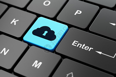 云层联网概念 计算机键盘背景上的云洞和钥匙孔数据软件按钮网站技术服务器锁孔创新安全高科技图片