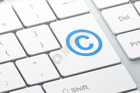 法律概念 在计算机键盘背景上版权商标机密执法法庭分子财产作者保险商业执照图片