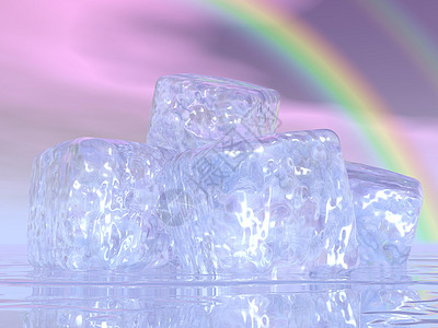 冰立方体和彩虹 - 3D图片