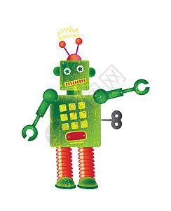 绿色机器人绘画插图代表性玩具科幻科学数字背景图片