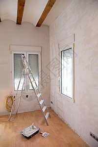 室内改良房室内改造板板工具和梯子石膏砂浆房子电镀机光束石匠水泥建筑学力量拼装图片