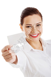 拥有私人卡片的漂亮女商务人士幸福女性老板微笑个人商业秘书工作经理成人图片