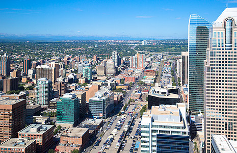 Calgary 城市天线视图玻璃建筑蓝色窗户技术财产镜子办公室金融中心图片