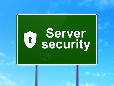 安全概念 服务器安保和盾牌及路标标志背景的钥匙孔图片