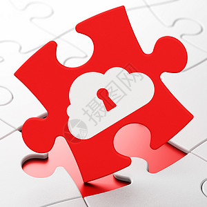 Cloud 网络化概念 在拼图背景的云洞网络解决方案挑战红色钥匙全球创新网站数据互联网图片