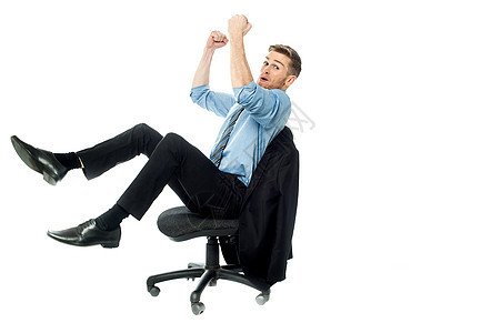 是的 我已经实现了我的目标企业家商业享受人士乐趣胜利经理男人椅子工作图片