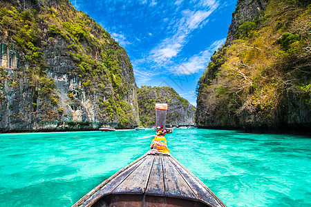 泰国Phi Phi岛的木质船海滩墙纸假期山脉旅游太阳游客水晶岩石海洋图片