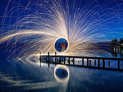 德国Starnberg湖橙子编队天空飞行火球戒指辉光乐趣烧伤舞蹈图片