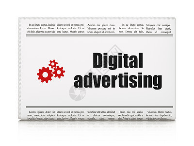 广告概念 带有数字广告和Gears的报纸产品工作金融文章通讯活动宣传技术公告合作图片