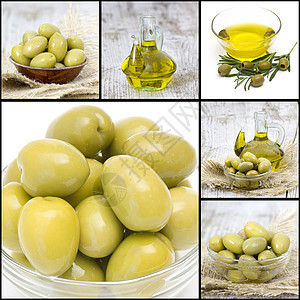 6张许多橄榄和橄榄油照片的拼图图片