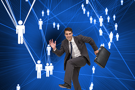 幸福的商务人士在豪华生活中的综合形象人士技术套装领带微笑蓝色数字商务未来派人力资源图片