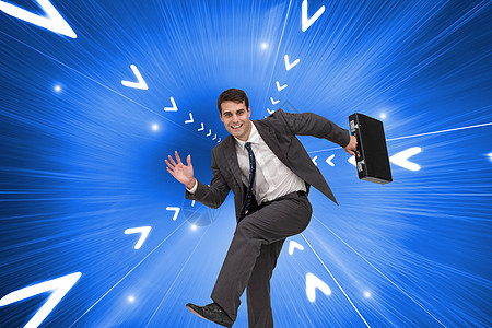 笑笑的商务人士在豪里混在一起的形象计算机紧迫感绘图男人辉光未来派技术人士商务跑步图片