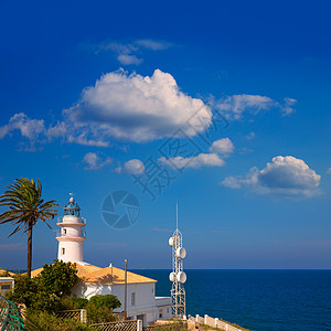 地中海海洋巴伦西亚Cullera灯塔蓝色支撑季节天空阳光海景晴天旅行假期海洋图片