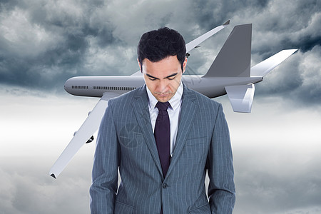 商务人士站立不笑不动的复合形象套装棕色航空旅行头发航班男性商业计算机旅游图片