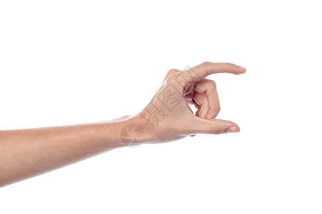女人手举手白色测量食指女士手腕女性手指手势拇指图片