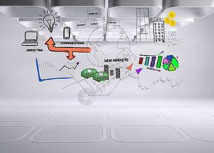在灰色抽象背景下绘制图形绘图利润计算机通讯营销流程图正方形战略数据新市场图片